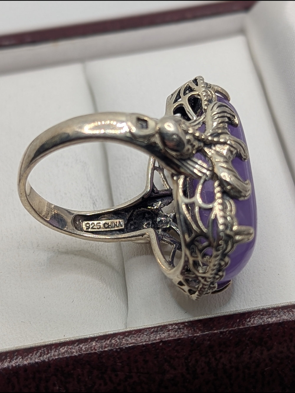 ✨ Vintage Sterling Silver Purple Jade  Statement Ring ✨ - Picture 4 of 7